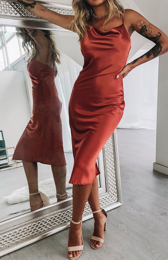 Vicenza Rust Slip Midi Dress