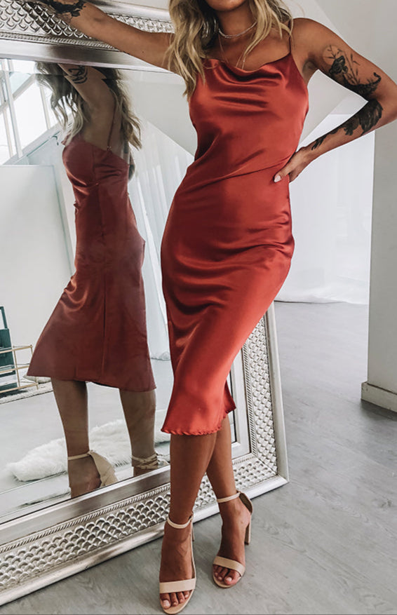 Vicenza Rust Slip Midi Dress