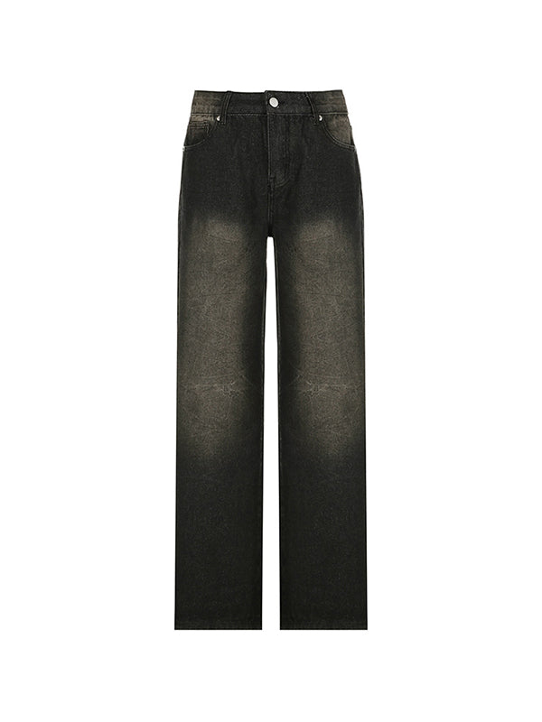 Street texture boyfriend jeans with washed effect