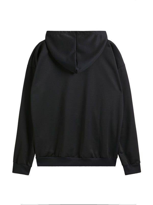 Black Vintage Skull Print Zip Up Oversized Hoodie