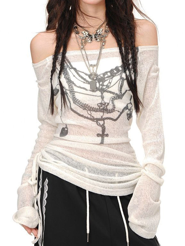 Y2k Classic Off-Shoulder Long Sleeve Top