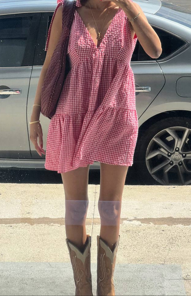 Allegra red mini dress with gingham check pattern