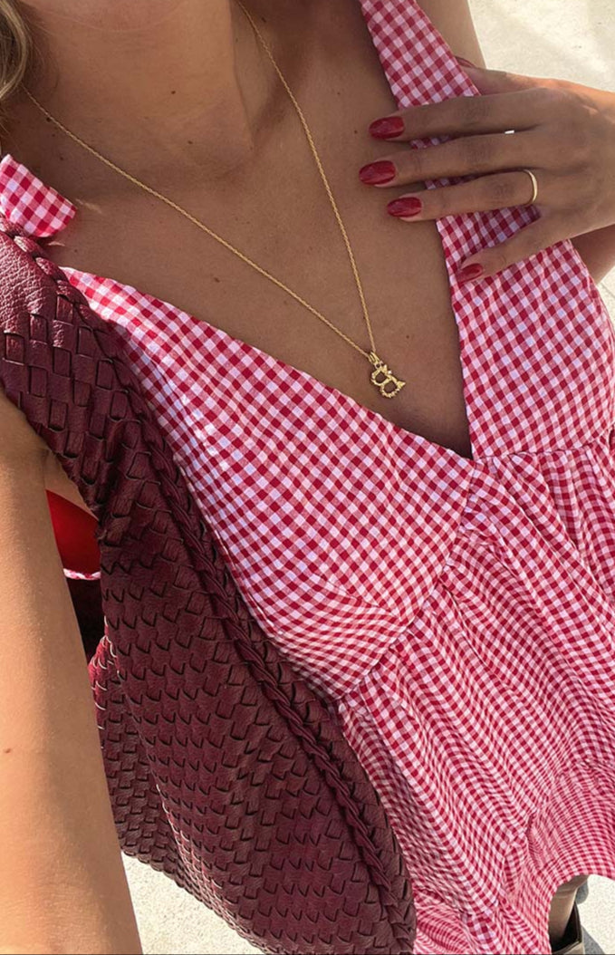 Allegra red mini dress with gingham check pattern