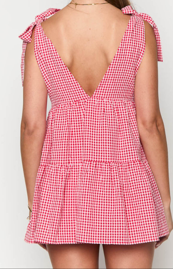 Allegra red mini dress with gingham check pattern