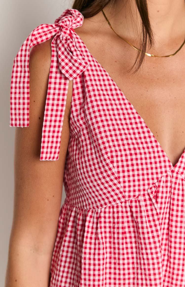 Allegra red mini dress with gingham check pattern