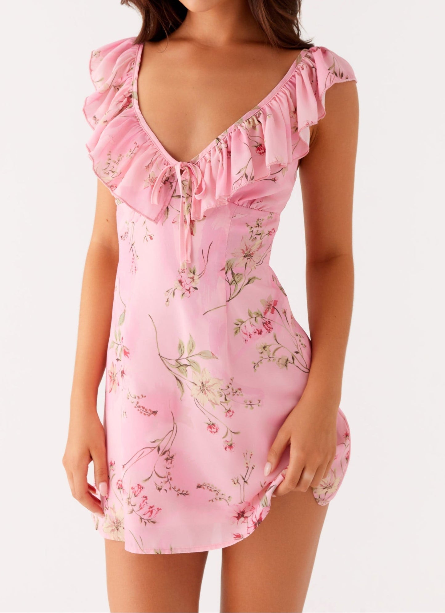 Venezia Ruffle Mini Dress – Pink Floral Print