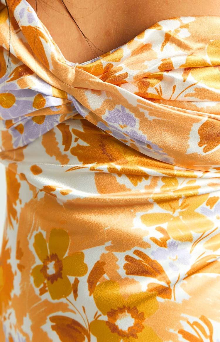 Armani Maxi Evening Dress in Orange with Floral Print