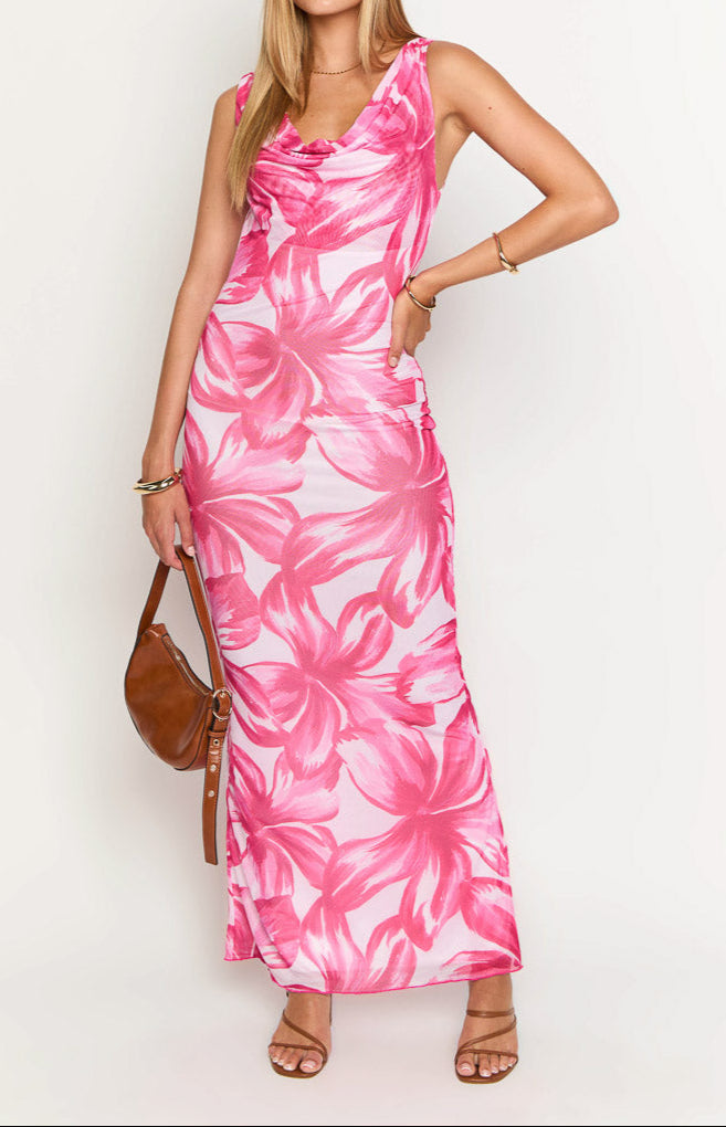 Como pink floral maxi dress