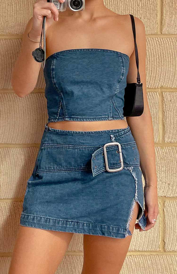 Maddalena belted denim mini skirt