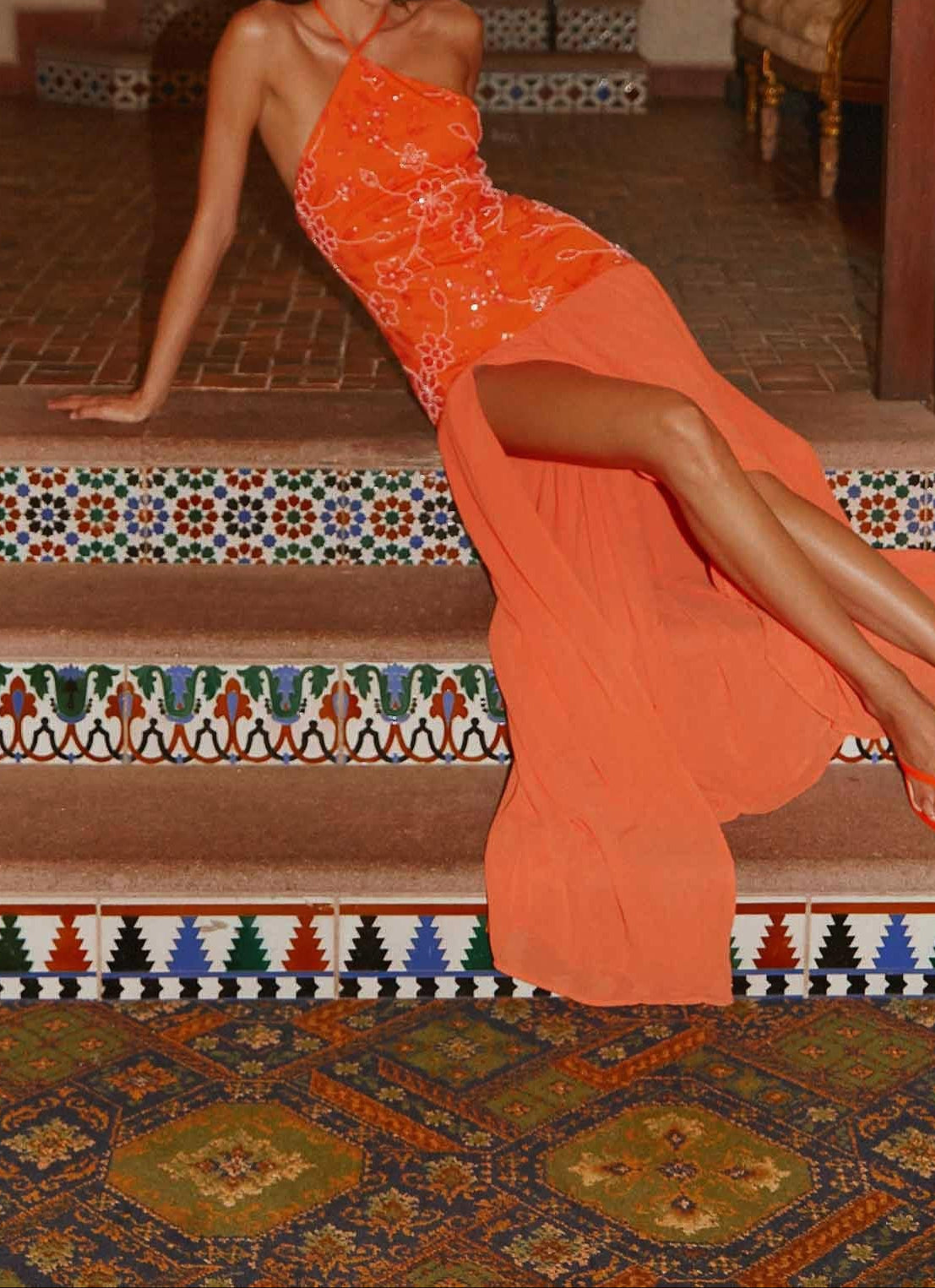 Agnella Pearl Maxi Dress – Orange