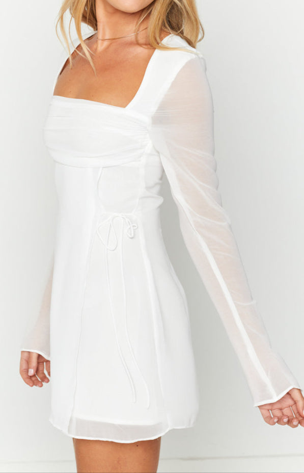 Roma white long-sleeved mini dress