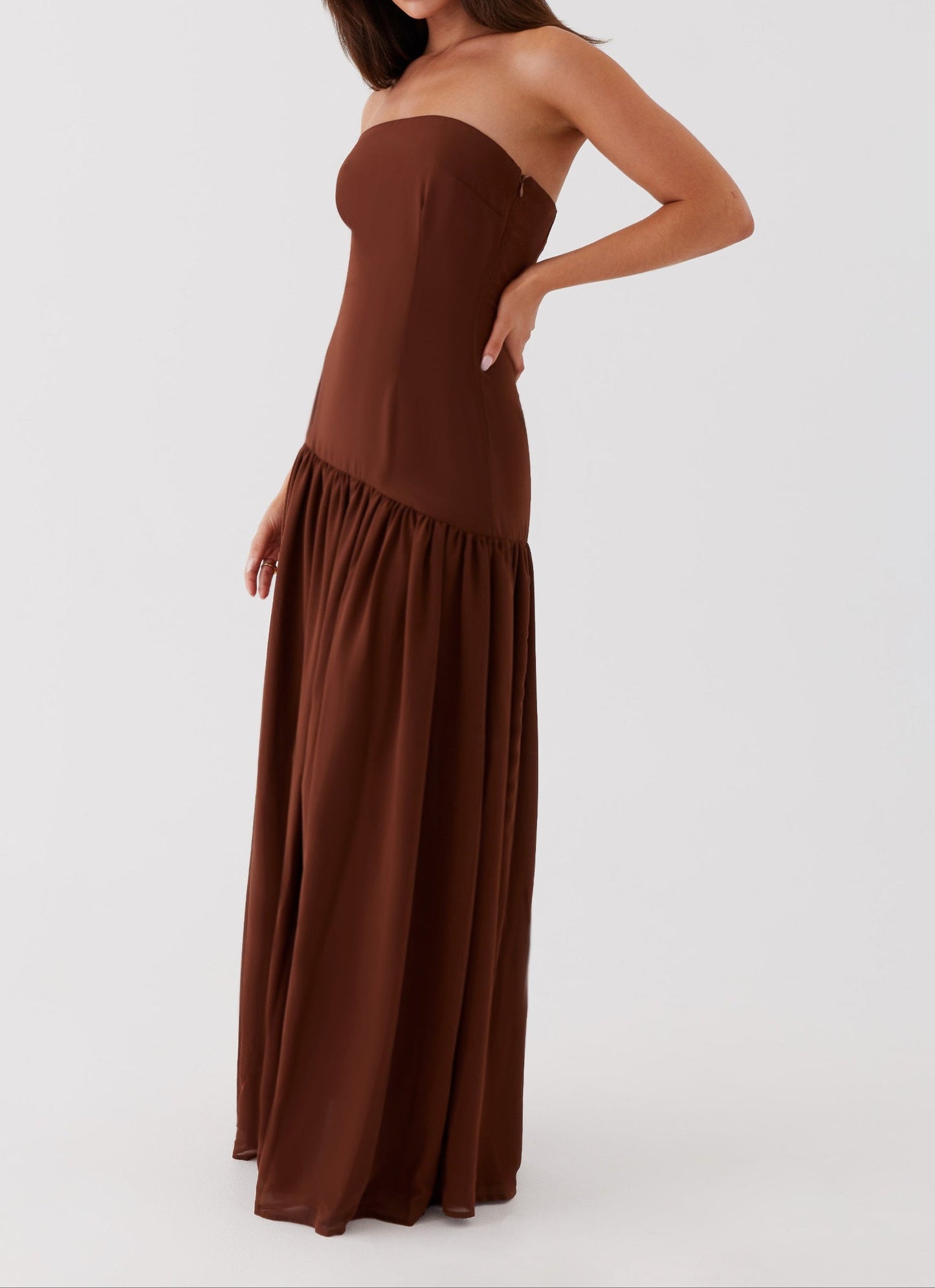 Gioconda Trägerloses Maxikleid – Braun