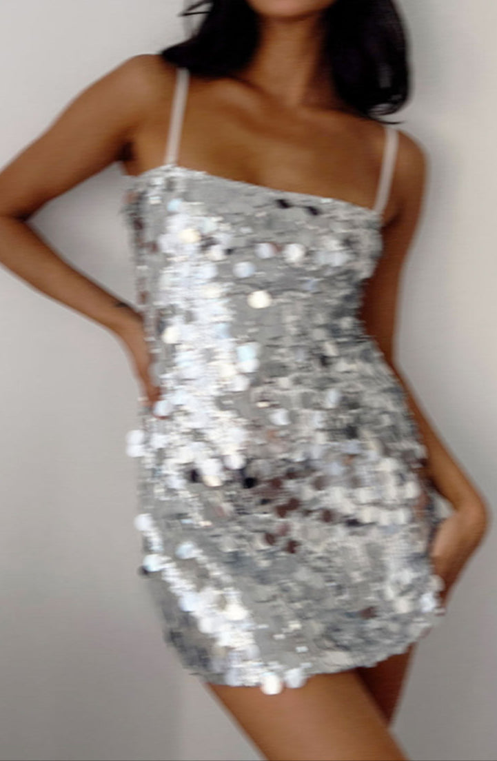 Laguna mini dress in silver with glitter