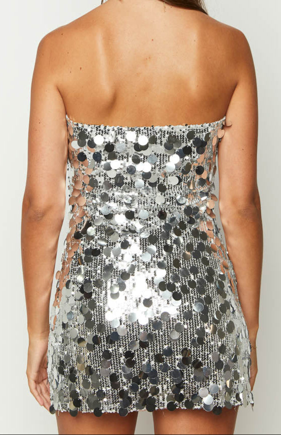 Laguna mini dress in silver with glitter
