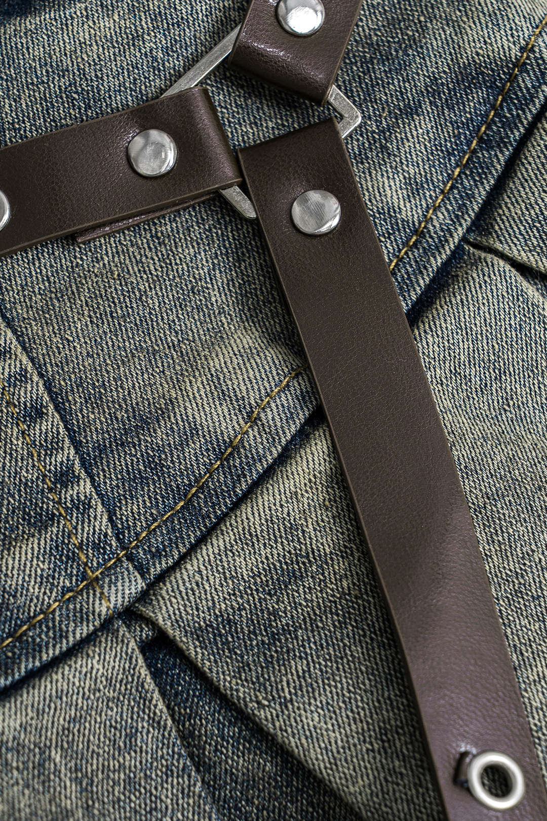 Vintage patchwork denim high waist skirt