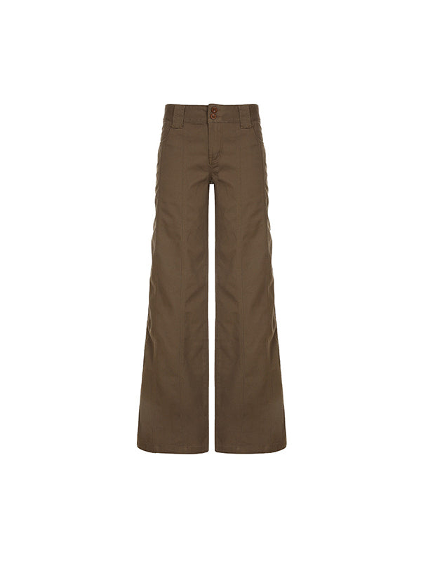 Brown American Retro Low Waist Split Flared Pants