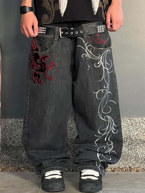 Black vintage skull print boyfriend jeans