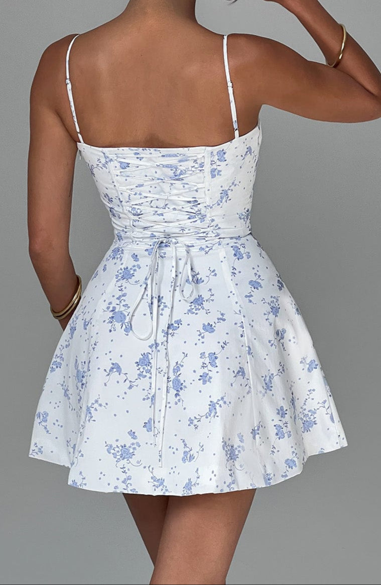 Lia mini dress blue floral pattern