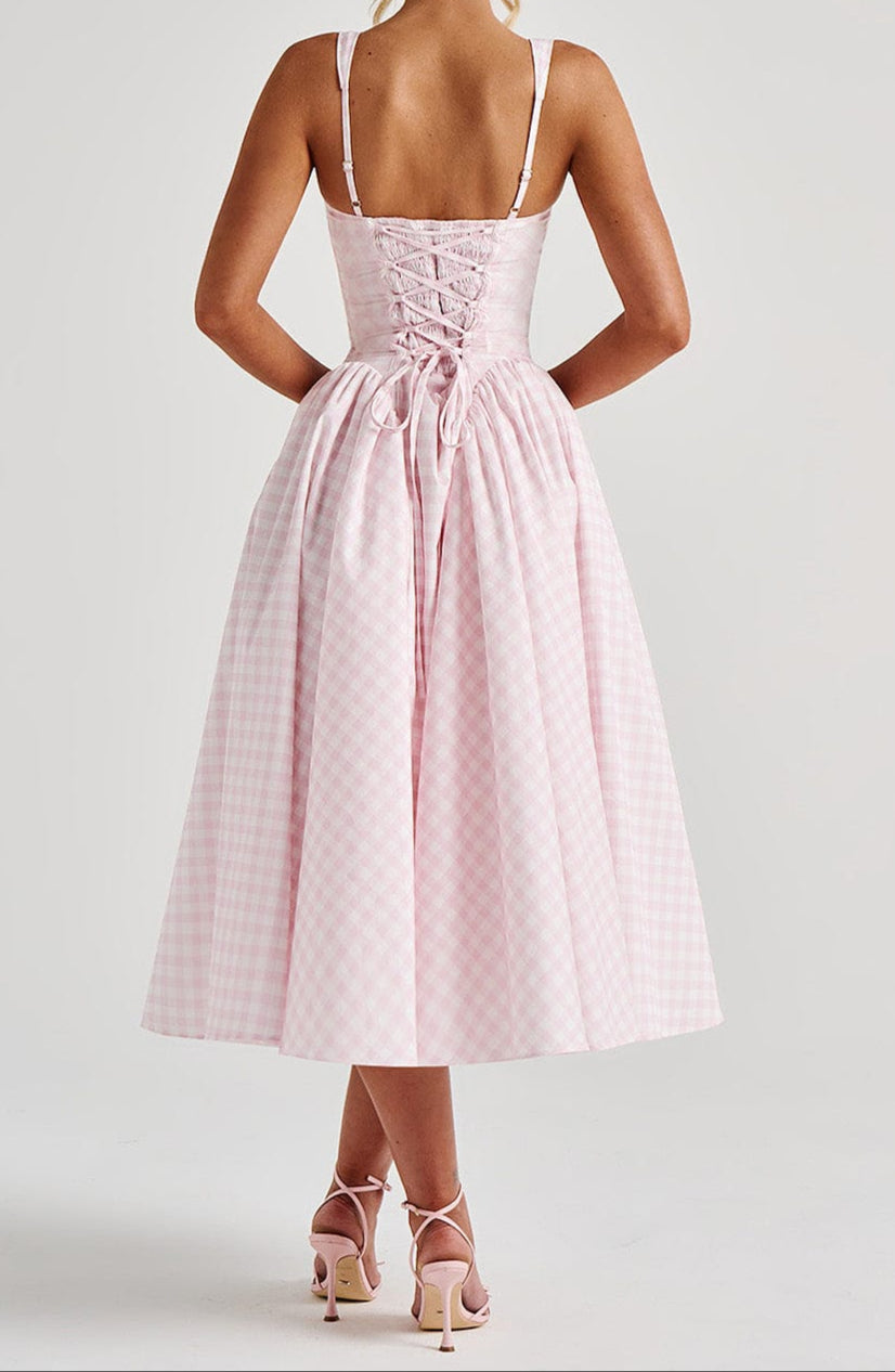 Lorenza Midi Dress – Blush Gingham