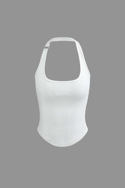 Halter Tank Top with Curved Hem