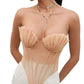 Apricot Sexy Pleated Shell Mesh Corset Top