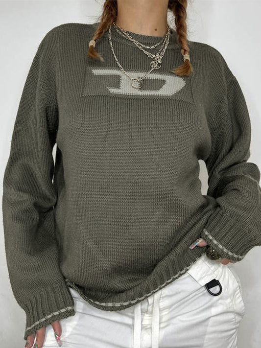 90s Grey Street Graphic Jacquard Crew Neck Knit Sweater 