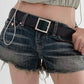 Dark low waist denim shorts with belt