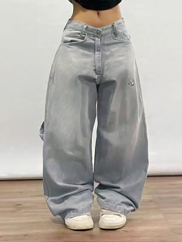 Graue Y2k Amerikanische Retro Hip Hop Boyfriend Jeans