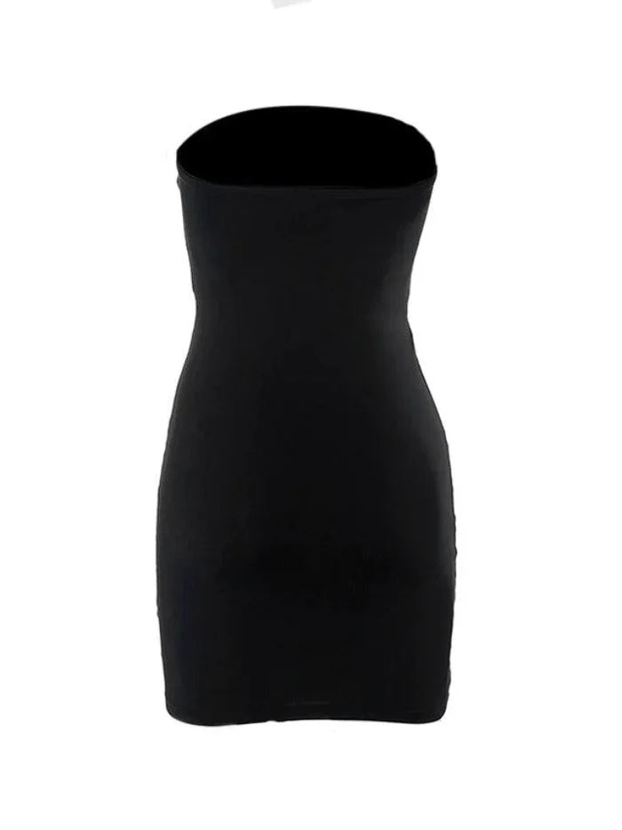 Black Y2K bandeau mini dress with bow decor