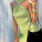 Green Vintage Pleated Halter Mini Dress