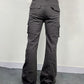 Flare cargo pants with high elasticity and flap pockets