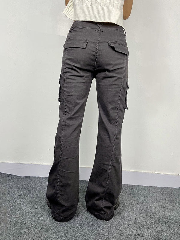 Flare cargo pants with high elasticity and flap pockets