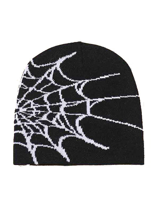 Punk black beanie hat with spider web design