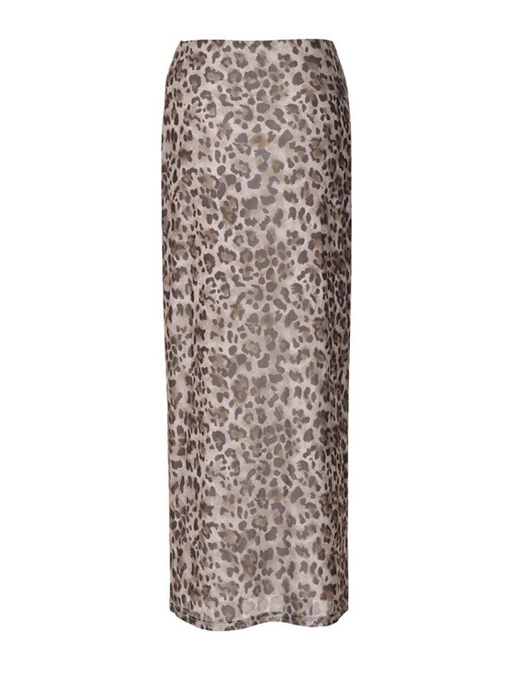 Vintage Leopard Printed High Waist Maxi Skirt