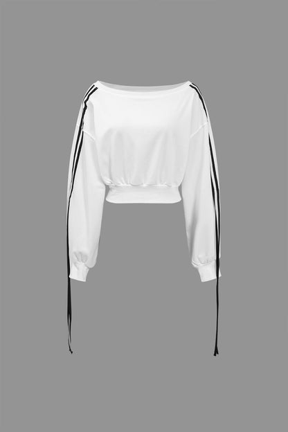 Y2K White Sweatshirt with Contrast and Ties