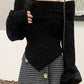 Black vintage sweater with off-the-shoulder hanky hem 