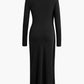 Vintage Mock Neck Wrap Dress with Ruffle Long Sleeves and Slit