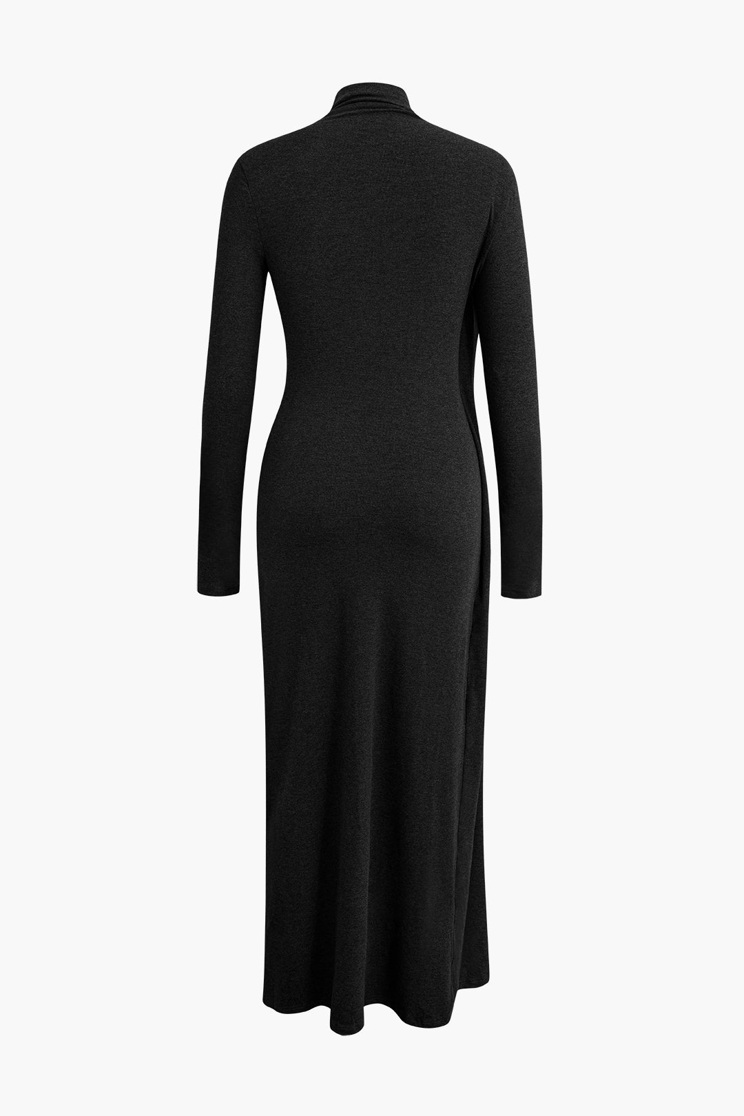 Vintage Mock Neck Wrap Dress with Ruffle Long Sleeves and Slit