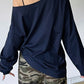 Vintage Blue Street Fashion Sweatshirt with Slope Neck and Print