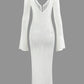 JY White Vintage V Neck Crochet Open Knit Long Sleeve Maxi Dress / White Vintage V Neck Crochet Open Knit Long Sleeve Maxi Dress