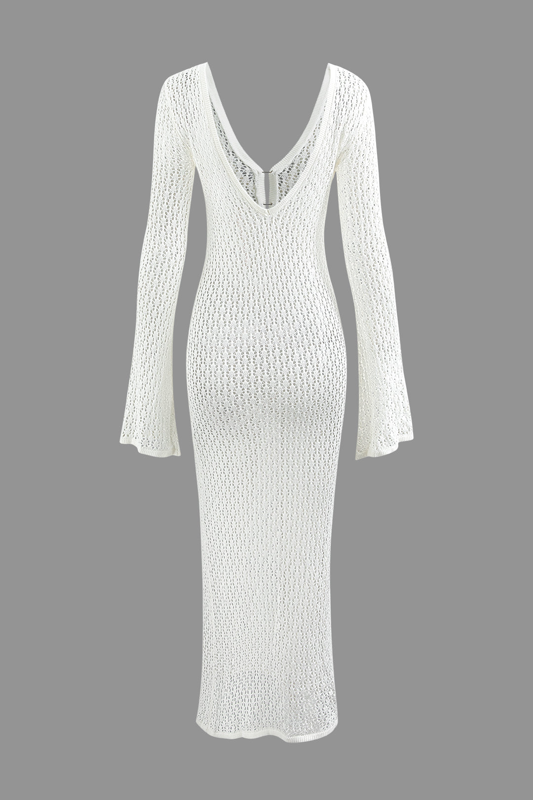 JY White Vintage V Neck Crochet Open Knit Long Sleeve Maxi Dress / White Vintage V Neck Crochet Open Knit Long Sleeve Maxi Dress