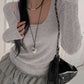 Grey Vintage Rib Two Piece Long Sleeve Knit Top