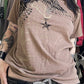 Brown Vintage Oversize Short Sleeve T-Shirt with Print