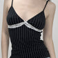 Black Vintage Lace Patchwork Striped V Neck Cami Top