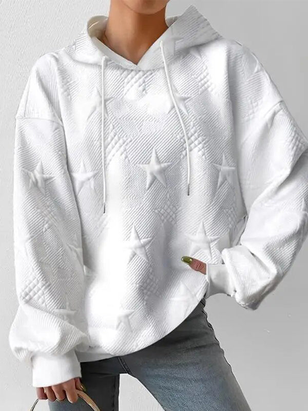 White Y2k Oversized Star Jacquard Hoodie