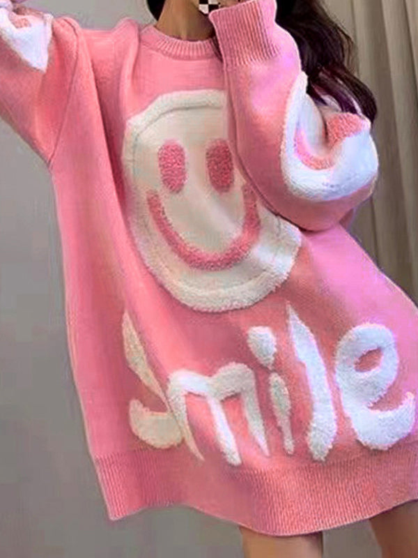 Y2K Smile Print Thick Loose Sweatshirt 