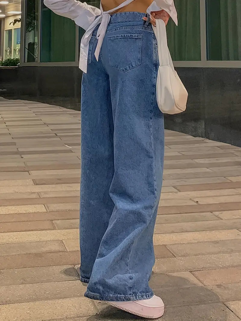 90s Dark Blue Loose Baggy Boyfriend Jeans with Low Waist