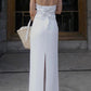 White Vintage V Neck Backless Tie Halter &amp; Split Maxi Skirt Set