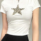 White Y2K leopard print crop top with stars patchwork