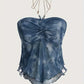 Y2K Pearl Tie Dye Ruched Halter Neck Cami Top